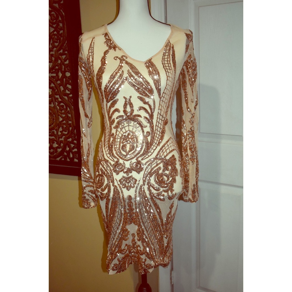 Sexy Sequin Dress / Rose Gold / S